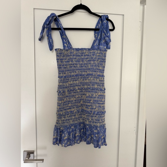 for love and lemons blue and white floral dress FOR LOVE & LEMONS Kate Mini Dress in Blue  Lusso Di Luna Boutique